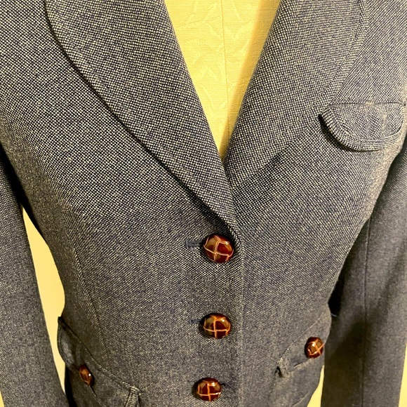 Banana Republic blue tweed fall blazer with brown buttons - Picture 1 of 7